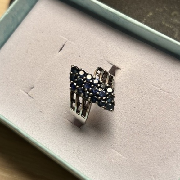 Cluster Natural Sapphire 925 Sterling Silver Ring Sz 5 - Picture 3 of 10